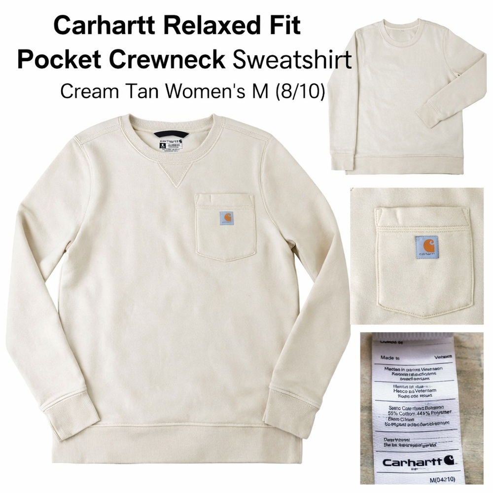 Carhartt Relaxed Fit Pocket Crewneck Sweatshirt Cream Tan Women’s M 8/10